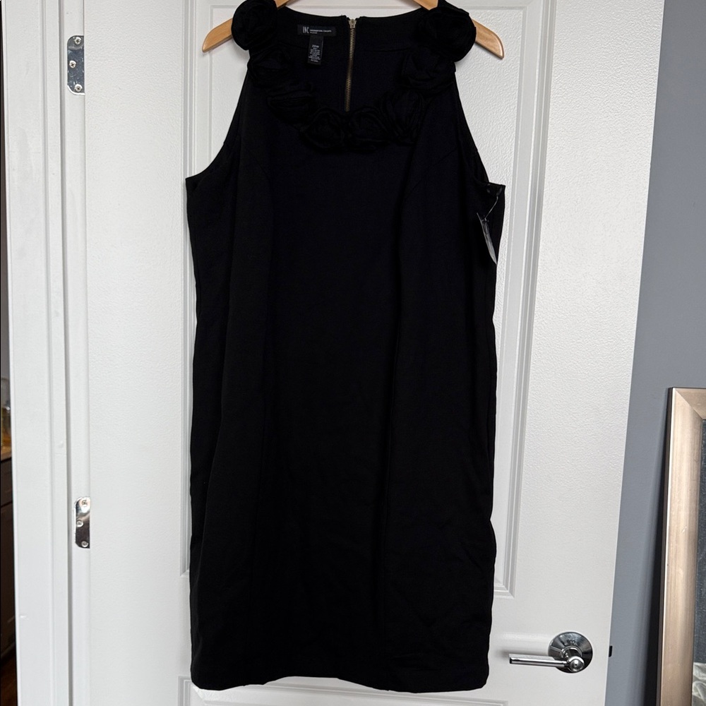 INC International Concepts Black Ruffle Neck Mini Dress